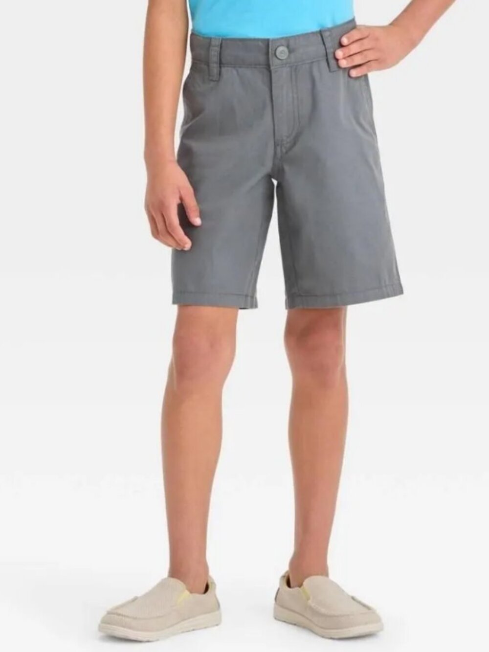 Cat & Jack Lightweight Cotton Blend Mid Flat Front Chino Pull-On Short in Gray